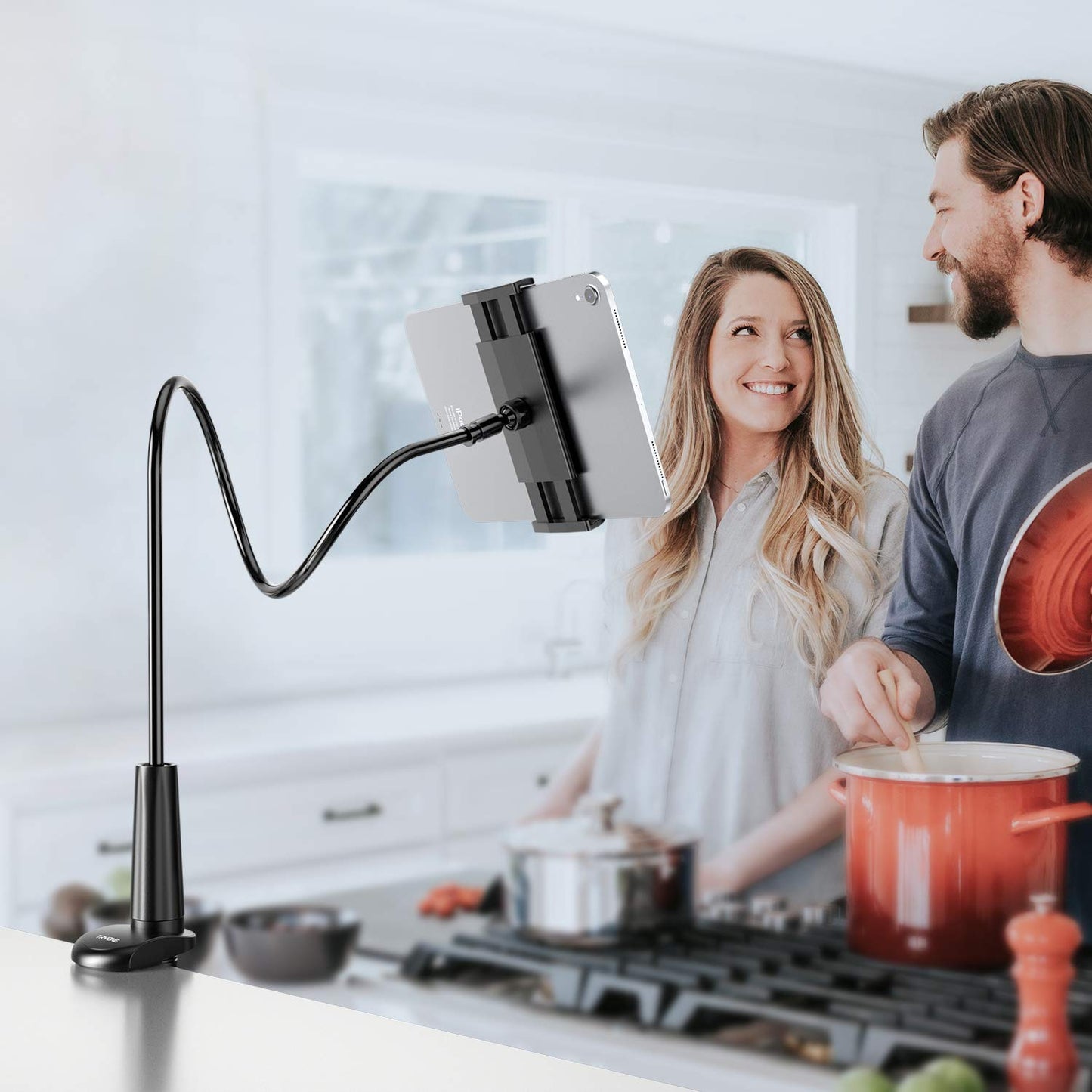 Gooseneck Tablet Holder Stand for Bed: Tryone Adjustable Flexible Arm Tablets Mount Clamp on Table Compatible with iPad Air Mini | Galaxy Tabs | Kindle Fire | Switch or Other 4.7-10.5" Devices