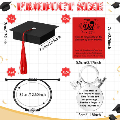 Ecation 24 Sets 2026 Graduation Gifts Unisex Bracelets Comes in Cap Shaped Box with Quote Card Keychain for Class of 2026(Retro Style)
