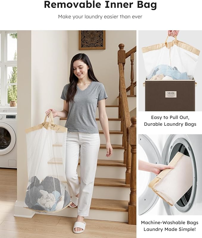 SOLEDI Laundry Hamper with Lid 100L Large & Tall Collapsible Laundry Basket