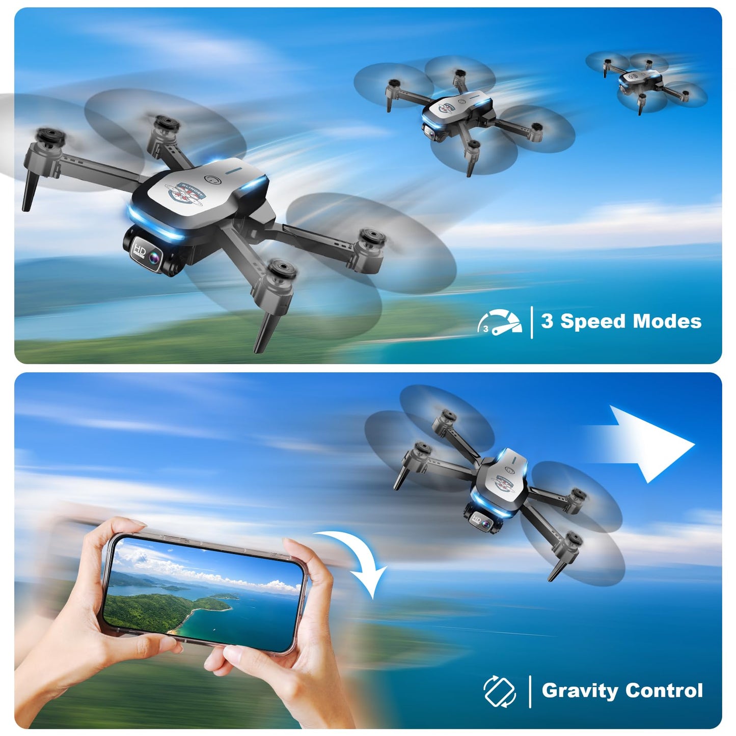 Drone with Camera 1080P FPV Foldable Drone for Beginners, Mini Drone with Altitude Hold, One Key Take Off/Land, Trajectory Flight, 3D Flip, 3 Speeds, Gravity Control,Toys for Boys Girls