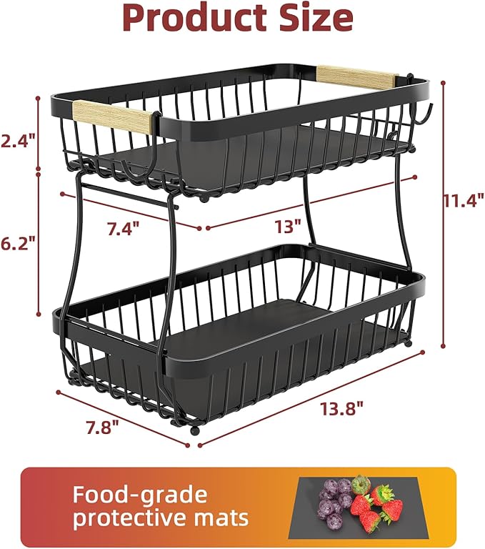 2 Tier Large Fruit Basket for Kitchen Counter