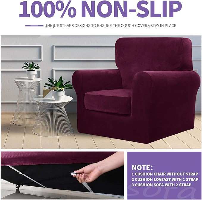 ZNSAYOTX Luxury Velvet Sofa Cover 3 Piece Stretch Loveseat Covers