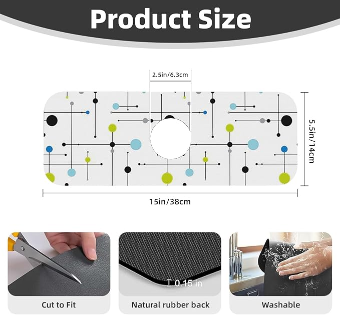 Atomic Mid Century Geometry Rustic Modern Black Kitchen Sink Splash Guard