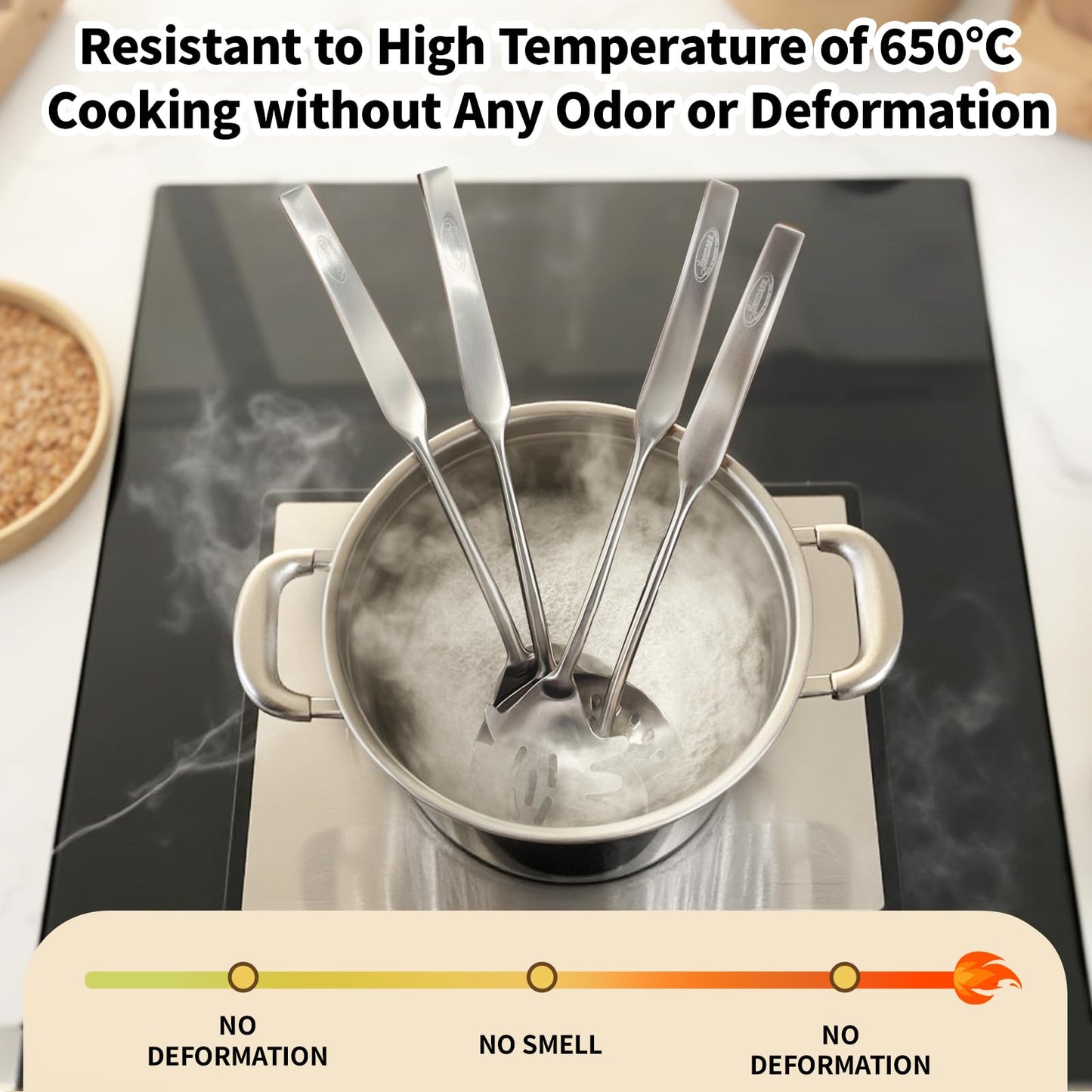 5 Pcs Newness Cooking Utensils Set, 304 Stainless Steel Kitchen Utensils Set, Metal Kitchen Accessories, Include Soup Ladle, Slotted Skimmer Spoon, Spaghetti Spoon and Spatula, Dishwasher Safe
