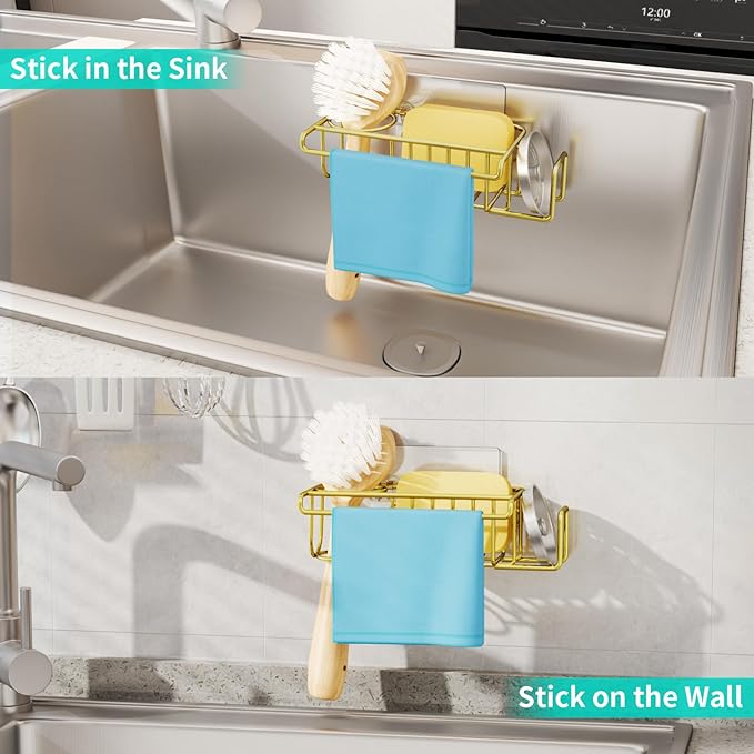 HapiRm Sponge Holder for Kitchen Sink, No Drill Kitchen Sink Caddy Organizer