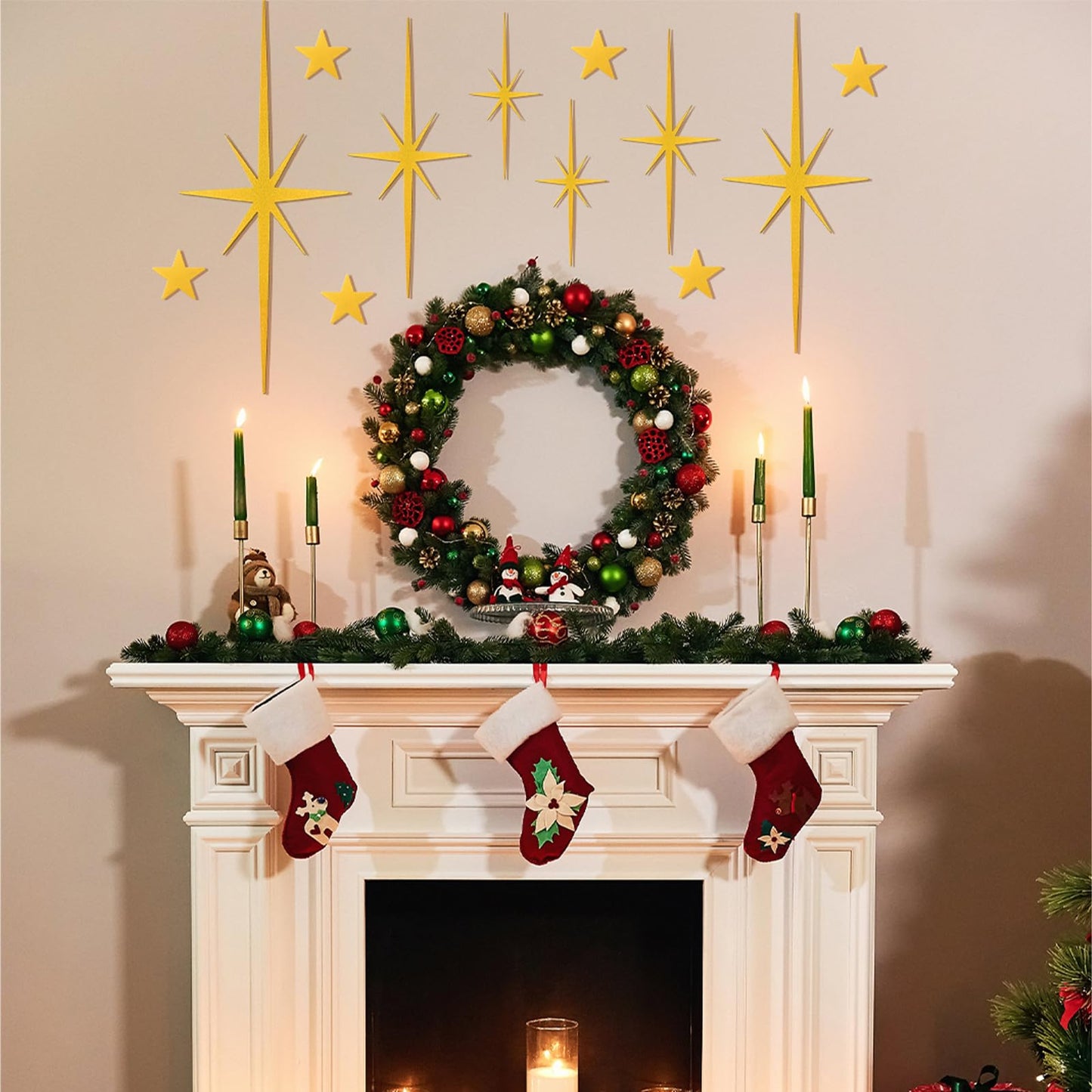 Tandefio 12 Pcs Cast Iron Starburst Wall Decor 8 Pointed Atomic Stars Wall Hangings Mid Century Modern Elegance Accents Easy Install Metal Finish for Home Office Room