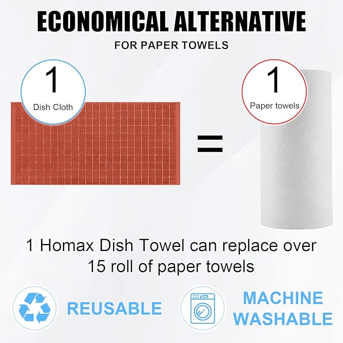 Homaxy 100% Cotton Terry Kitchen Towels, Checkered Designed, Soft and Super