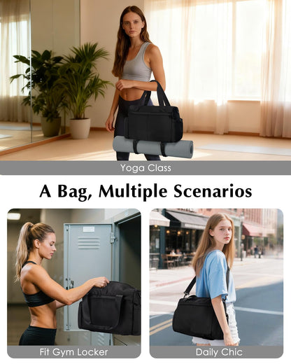 Small Gym Bag, Mini Gym Bag for Women with Yoga Mat Holder and Wet Compartment, Cute Small Yoga Mat Bag with Water Bottle Pocket for Workout Dance, Black