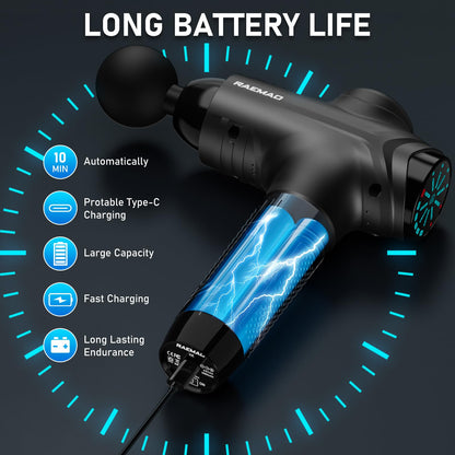 RAEMAO Massage Gun, Handheld Electric Deep Tissue Muscle Massager for Athletes for Pain Relief Attaching 8 Replacement Heads, Percussion Massager with 10 Speeds, Father's Day Gifts, Carbon