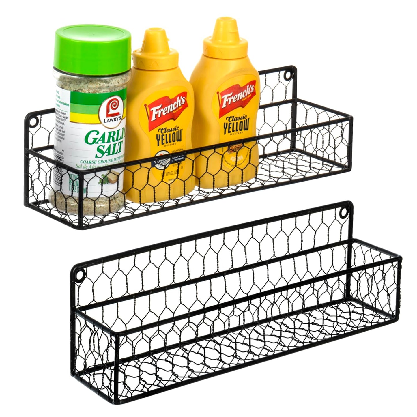 MyGift 2 Pcs Spice Rack Wall Mount, Small Seasoning Shelf Organizer, 12-Inch Over the Stove Hanging Kitchen Condiment Basket Storage Display, Black Wire