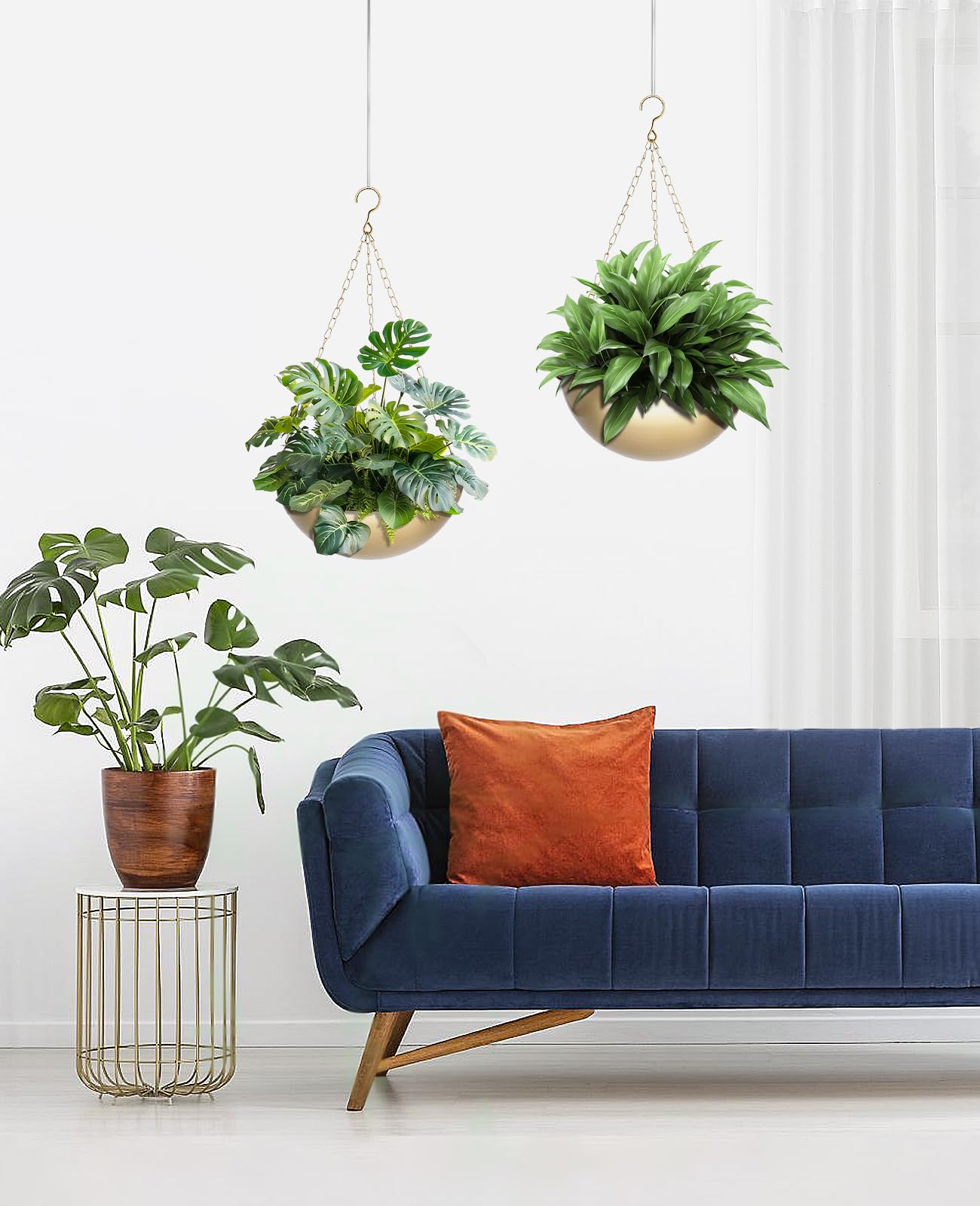 AceList 2 Pack Gold Hanging Planter for Indoor Plants - 9.8 Inch Boho Metal Plant Hanger Indoor with Hooks, Hanging Plant Holder for Window and Ceiling