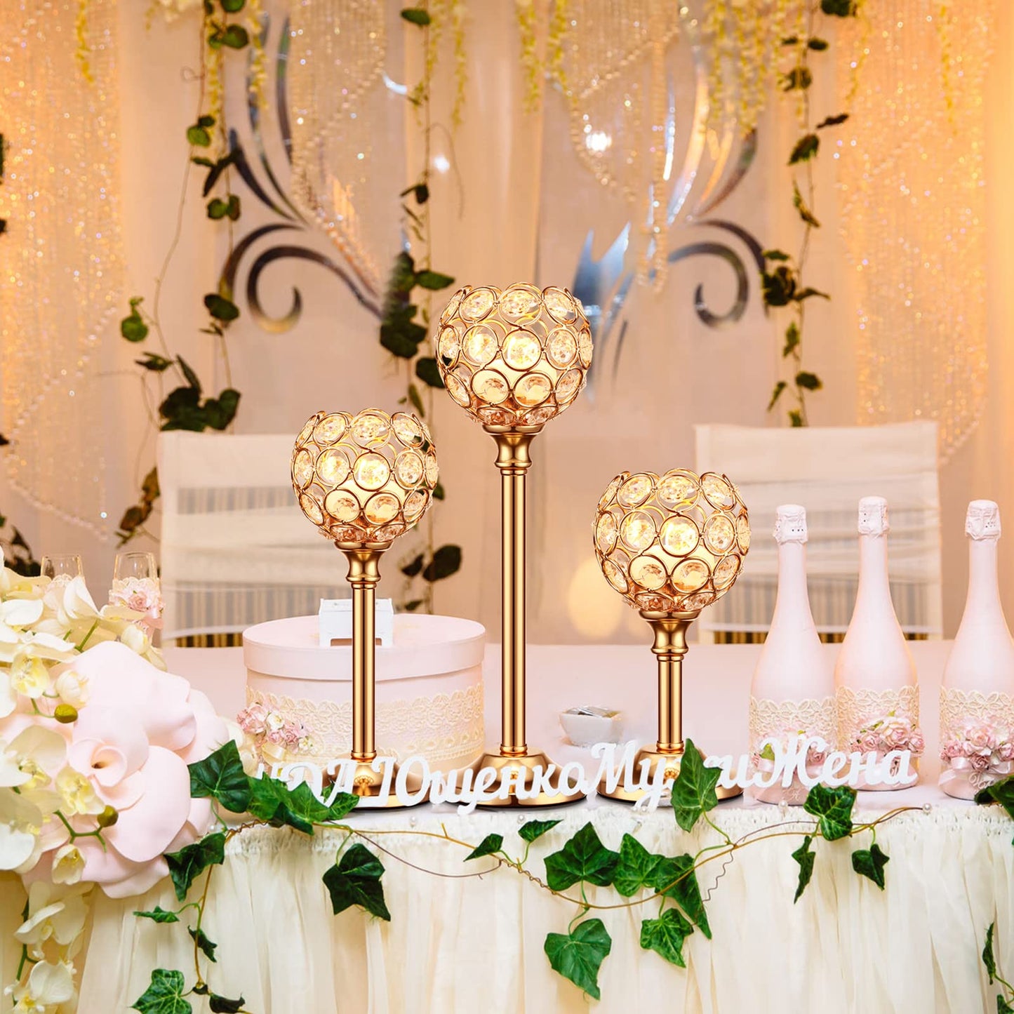 Mimorou 12 Pack Crystal Candle Holders Gold or Silver Candle Holders Bulk Tealight Candlestick Crystal Candelabras for Wedding Party Valentine Christmas Dining Table Centerpieces Decoration (Gold)