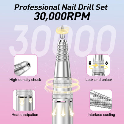 20000RPM Electric Nail Drill Professional Nail File Drill Acrylic Nails Kit for Manicure Gel Nail Polish Remover with 1 Pack of Sanding Bands(Pink)