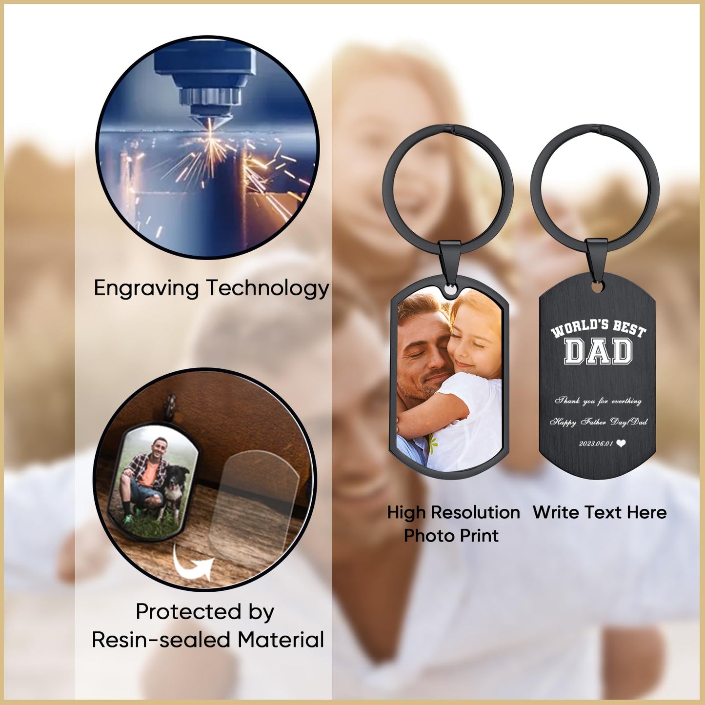 VNOX Custom Keychain Gifts for Dad - Personalized Photo Key Chain Keychains,Valentines Birthday Christmas Gifts Ideas for Husband Father,3