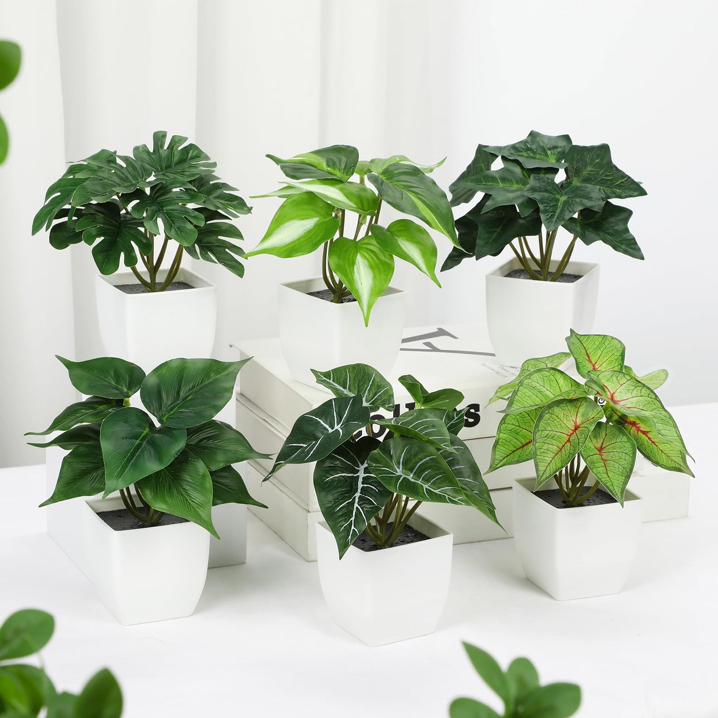 Briful 6PCS Fake Plants Potted Artificial Plants, Mini Faux Plants in White Pots Greenery Décor for Home Office Table Shelf Bathroom Farmhouse Indoor Decoration