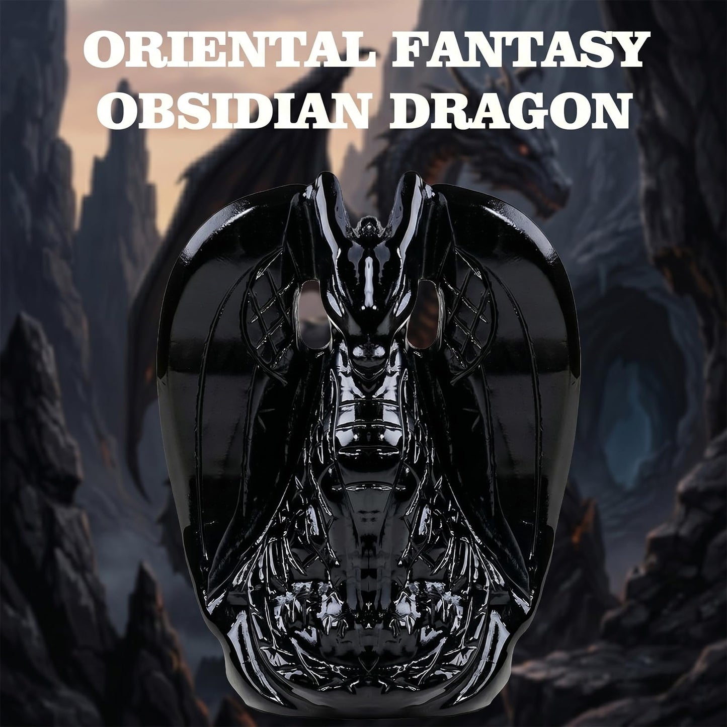 Apengshi Dragon Statue Natural Obsidian Crystal Animal Figurine, Decorative Collectible Sculpture for Home, Office, Desk, Gift for Teen Men Women (Obsidian)