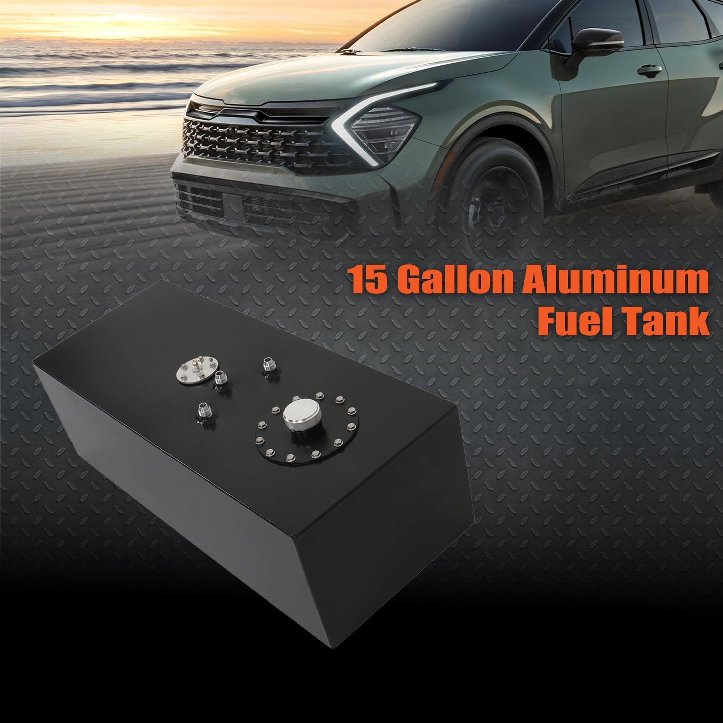 labwork 15 Gallon 57L Aluminum Racing Drift Fuel Cell Tank with Cap and Level Sender Black