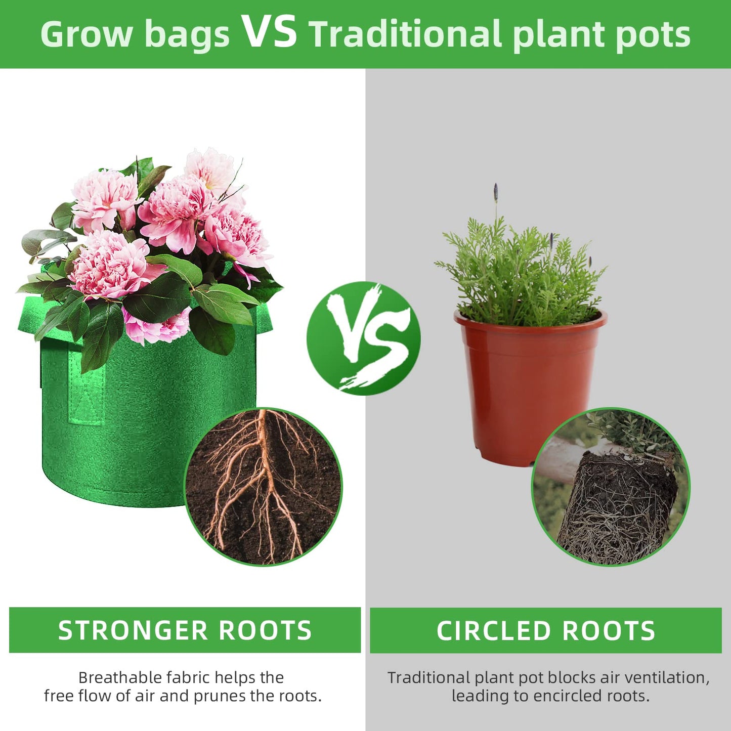 WHATWEARS 12-Pack 15 Gallon Plant Grow Bags, Thickened Nonwoven Fabric Pots with Handles, Vegetable Planter Bags Containers, Cloth Planters for Garden Vegetable/Flower/Plant/Fruits Outdoor (Green)