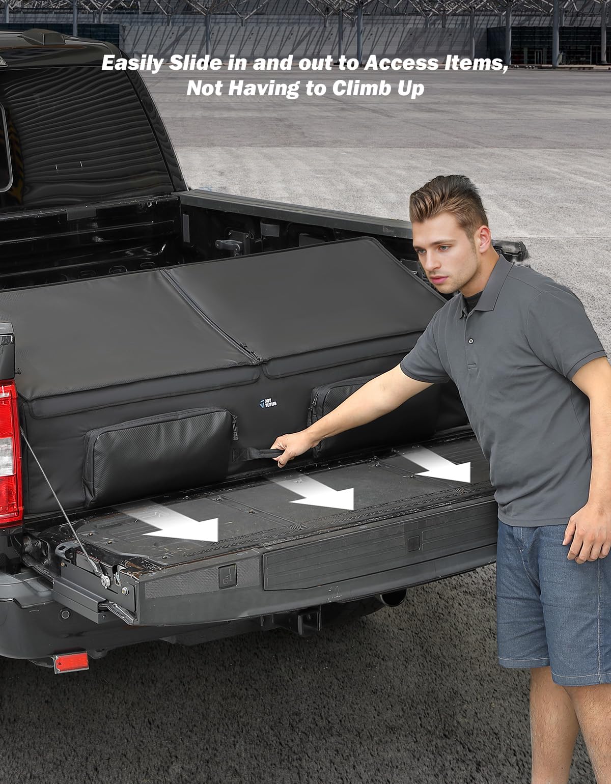 JOYTUTUS Upgrade Full Size Truck Bed Cargo Box Organizer for Pickup, Waterproof Truck Bed Cargo Bag, Storage Organizer Carrier Accessories for Groceries, Golf, Easily Slide in and Out, Easy Access