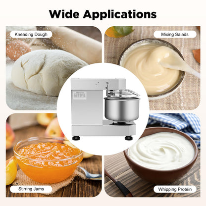 Commercial Food Mixer 2.6 Gal,Commercial Mixer with 100/200RPM Dual Speed, 750W Dough Mixer,Commercial Stand Mixer with Stainless Steel Bowl,Electric Dough Maker for Home Bakery & Restaurant