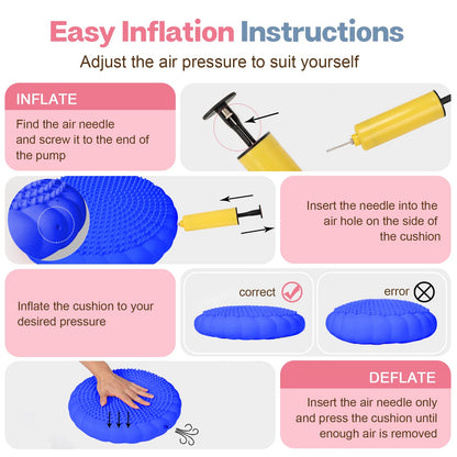kisnbld Wobble Cushion, Extra Thick Wiggle Seat for Sensory Kids, Non-slip Balance Disc with Inflation Pump for Adults Core Strength, Posture Improvement & Physical Therapy (13.5in/34cm)