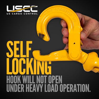 US Cargo Control 3/8 Inch Swivel Self-Locking Hooks (2-Pack), G80 Chain Hooks, 7,100 LBS Working Load Limit, Heavy Duty Swivel Hooks for Lifting Jobs, Load Binding Applications, & Trailers