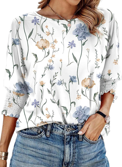 Dokotoo Women's 2025 Fashion Tops 3/4 Sleeve T-Shirts Cute Crewneck Basic Business Tees Blouses