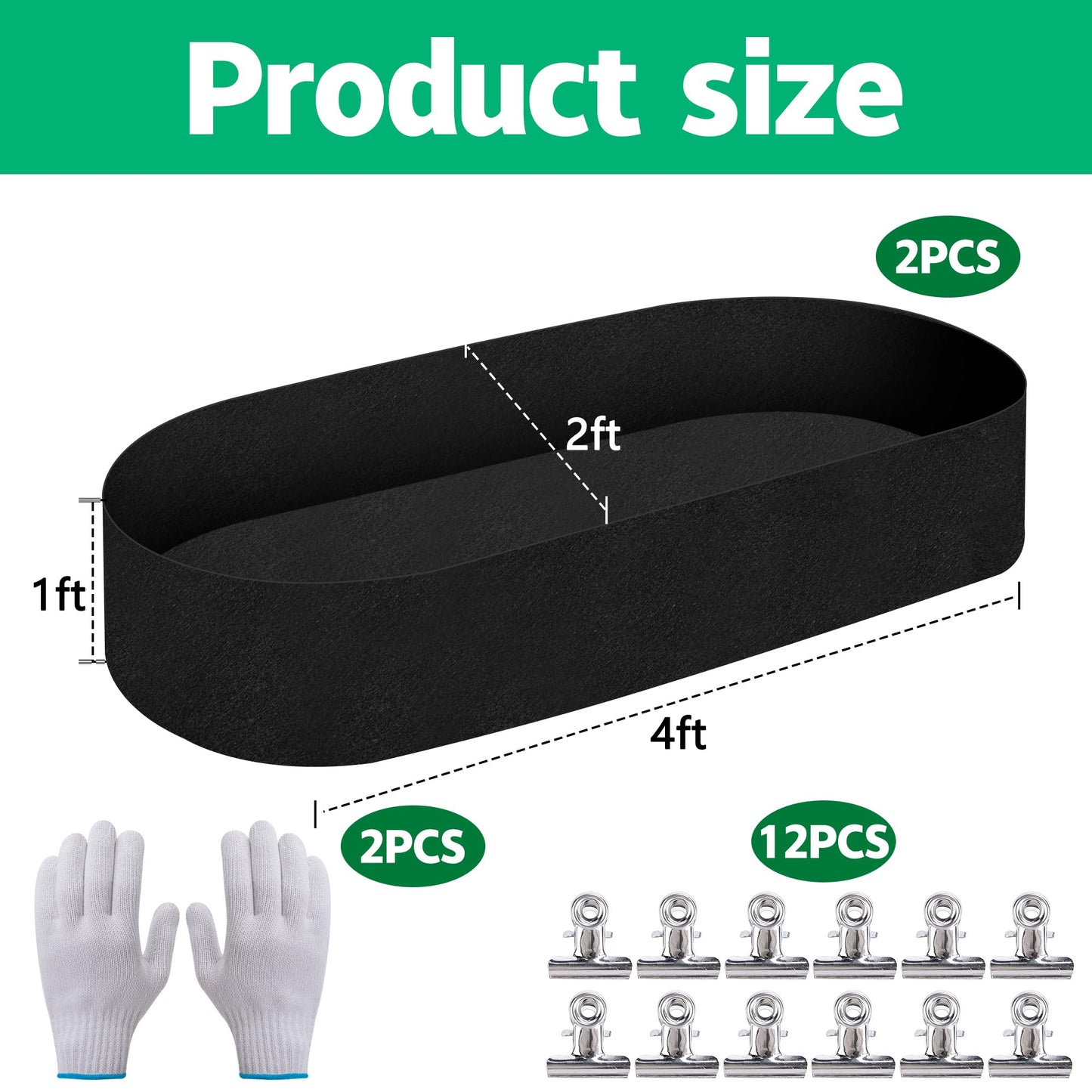 Mizelu 2 Sets 4 x 2 x 1 ft Raised Garden Bed Liner Bag, Breathable Grow Bed Fabric Liners with Clips and Gloves, Garden Box Non Woven Bag for Outdoor Plants Growth Keep Soil Isolation (No Garden Bed)