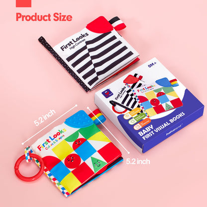 hahaland 2 Pack Baby Toys 0-6 Months, High Contrast Soft Baby Books, Hangable Sensory Toys Crinkle Cloth Books Folding Infant Toys, Newborn Toys 0-3 6 9 12 Months Boys Girls Gifts