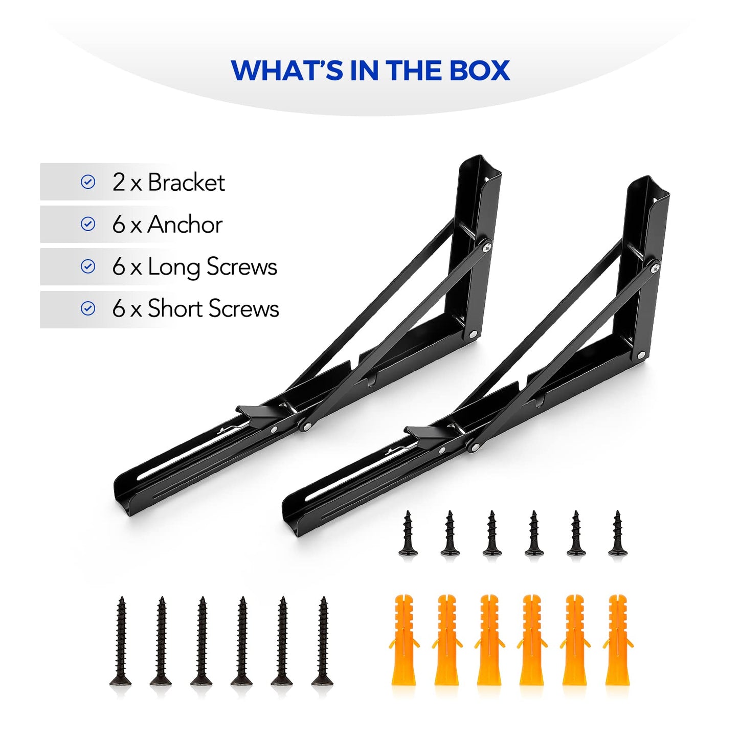 Ravinte 10 Inch Folding Shelf Brackets - Matte Black Collapsible Heavy Duty Brackets for Table Bench - Space Saving, 2 Pack ﻿