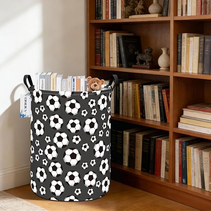 Round Foldable Kids' Football Laundry Hamper Multi Use Laundry Basket Soccer