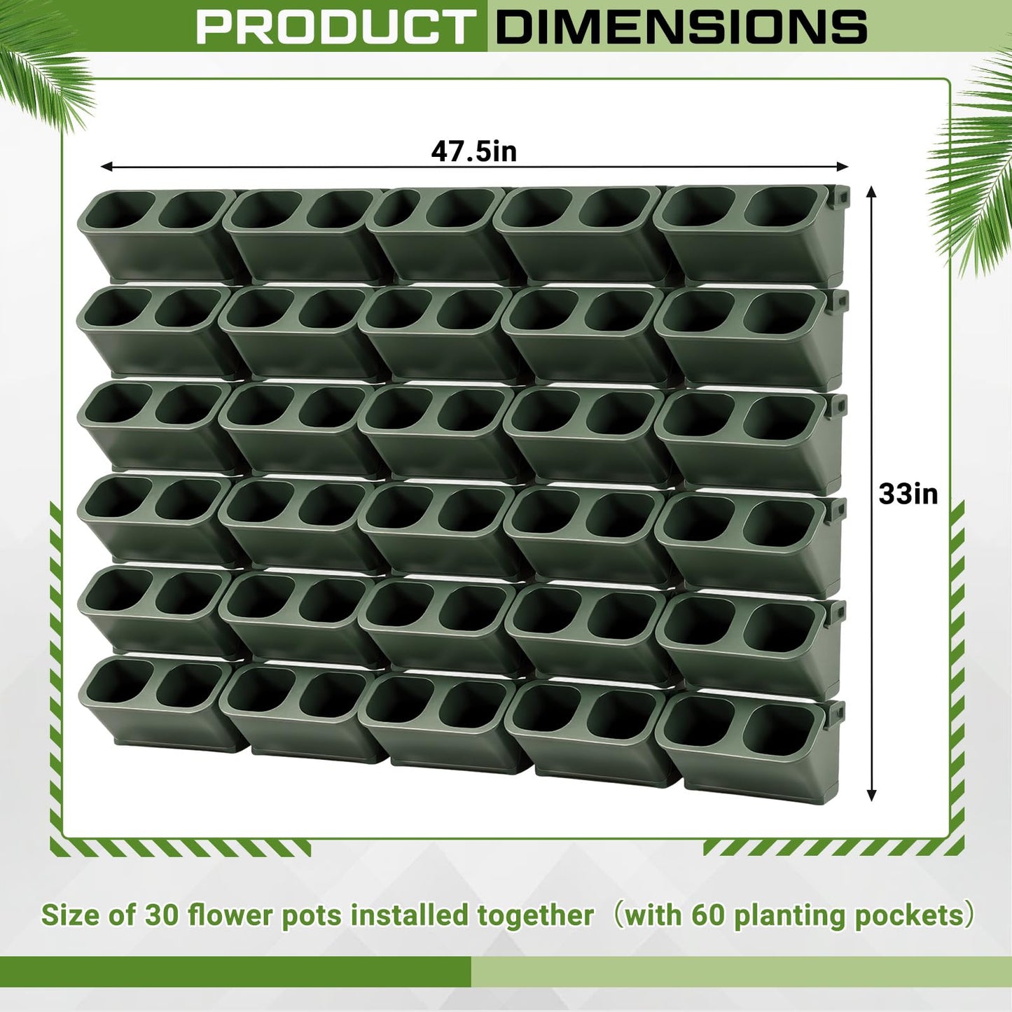 Briwooody 30 Set 60 Pocket Vertical Stackable Wall Planters Kit Outdoor Self Watering Plastic Planter Grow Hang Mount System for Strawberry Flower Vegetable Home Fence Balcony Wall Decor