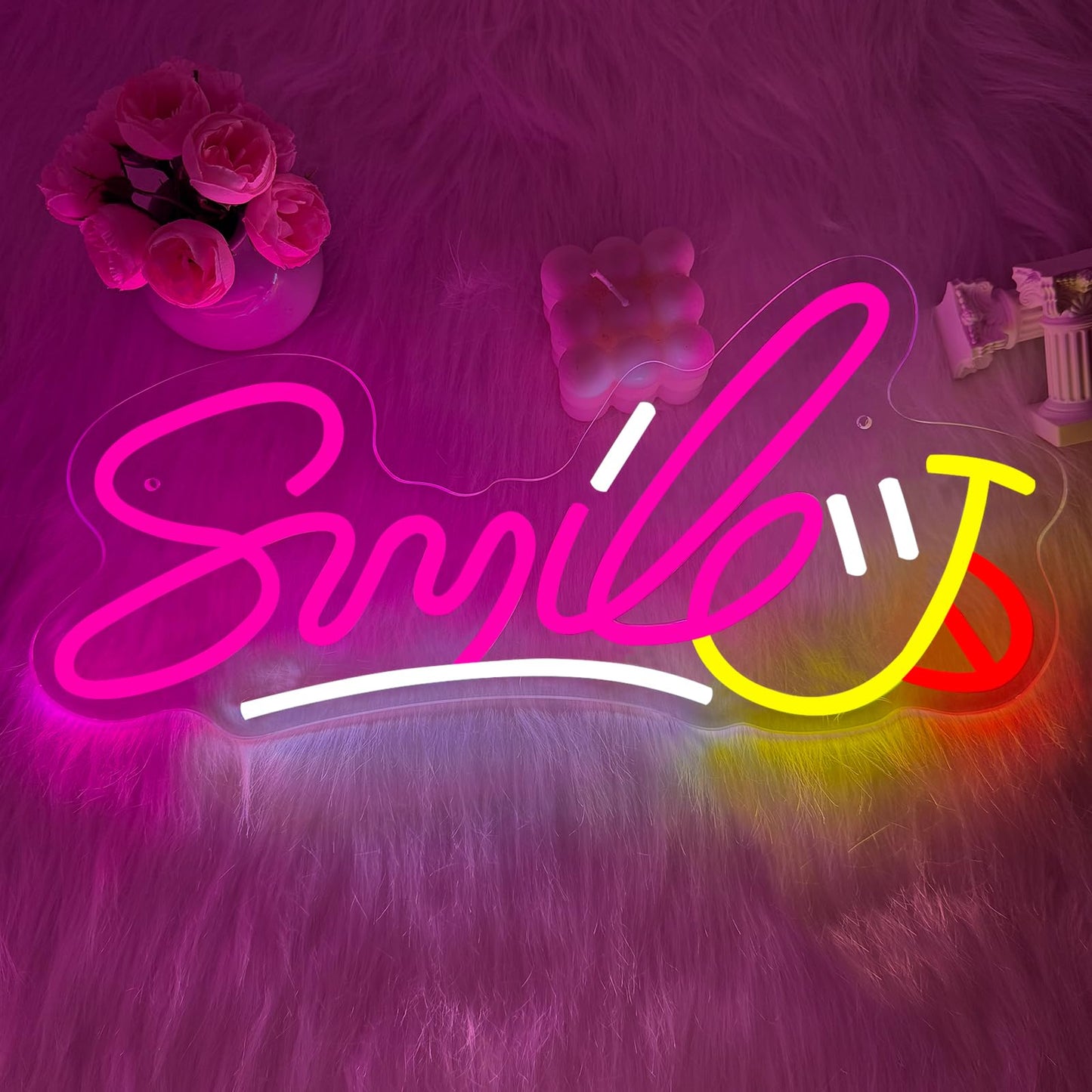 Smile Neon Sign, LED Light up Signs for Bedroom Bar Home Shop Game Room Kids Room Dental Clinic Decor, Gift for Christmas, Birthday