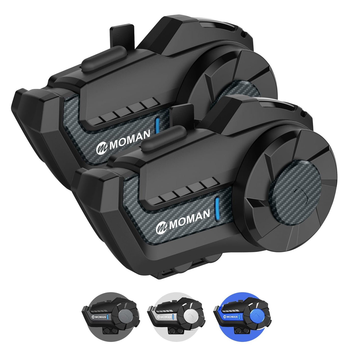 Moman Motorcycle Intercom, H2S Motorbike Helmet Headset 2-Way 1000M Communication System with Triple Noise Cancellation Audio Multitasking Hi-Fi Stereo Music Sharing FM AI Voice Waterproof, 2 Pack