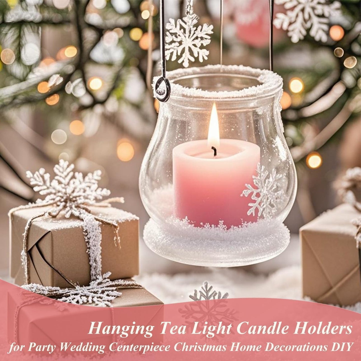 4PCS Hanging Candle Holder for for Wedding Ornaments,Glass Tea Lights Candles Holders,Clear Terrarium Containers Small Glass Globes Ornament Votive Candleholders for Party Celebration Decoration