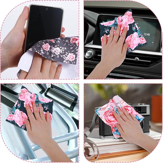 6 Pcs Thickened Glasses Cleaning Cloth Elegant Flower Design Microfiber