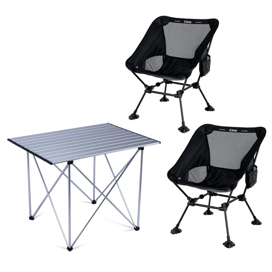 iClimb 1 Light Folding Table and 2 Ultralight Anti-Sinking Folding Chair Bundle for Adults Outdoor Camping Beach Concert
