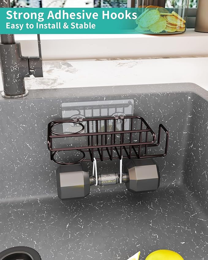 HapiRm 4 in 1 Adhesive Kitchen Sink Organizer, SUS304 Stainless Steel Brush