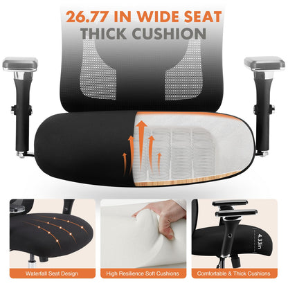 Sweetcrispy Ergonomic 500lbs Wide Heavy Duty Big and Tall Home Office Chair with Adjustable Lumbar Support and Wheels, 3D Armrest, for Adults