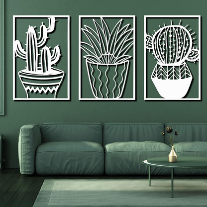 Metal Cactus Wall Decor, 3 Pcs Cactus Wall Art, Southwest Desert Wall Art, Large Plant Wall Decor, Natural Themed Metal Wall Hanging, Wall Art for Living Room, Yard, Outdoor (Black, 53"x105" | 134x270cm, metal wall art)