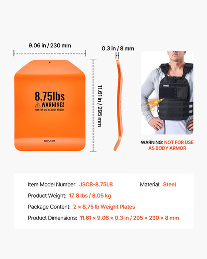 VEVOR Curved Weight Vest Plates, 8.75 LB Pairs, Premium Steel Tactical Weighted Plates for Vest, Ergonomic Design, for Strength Endurance Training, Running, Jogging, Fitness, Heavy Workouts