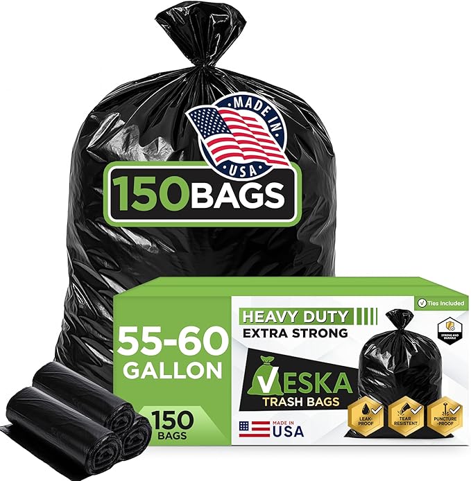 Veska 55 Gallon Trash Bags, 55-60 Gallon Trash Bags Heavy Duty