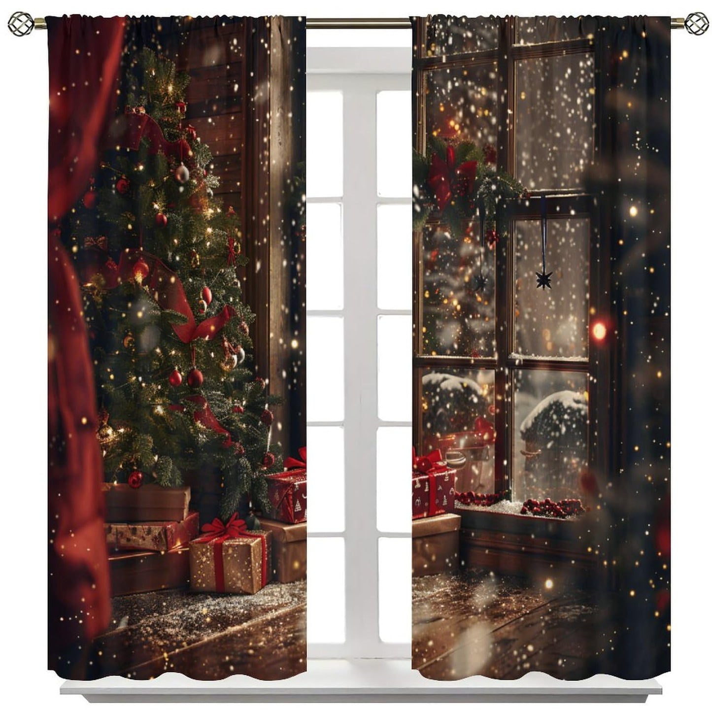 Merry Christmas Curtains Happy New Year Christmas Tree Snowflake for Living Room Bedroom Blackout Decor Window Drapes 52" W X 84" L