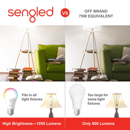 Sengled Light Bulb, S1 Auto Pairing with Alexa Devices, Color Changing , Smart Light that Work with , Bluetooth Mesh Smart Home Lighting, E26 60W Equivalent, 800LM, 4 Count (Pack of 1)