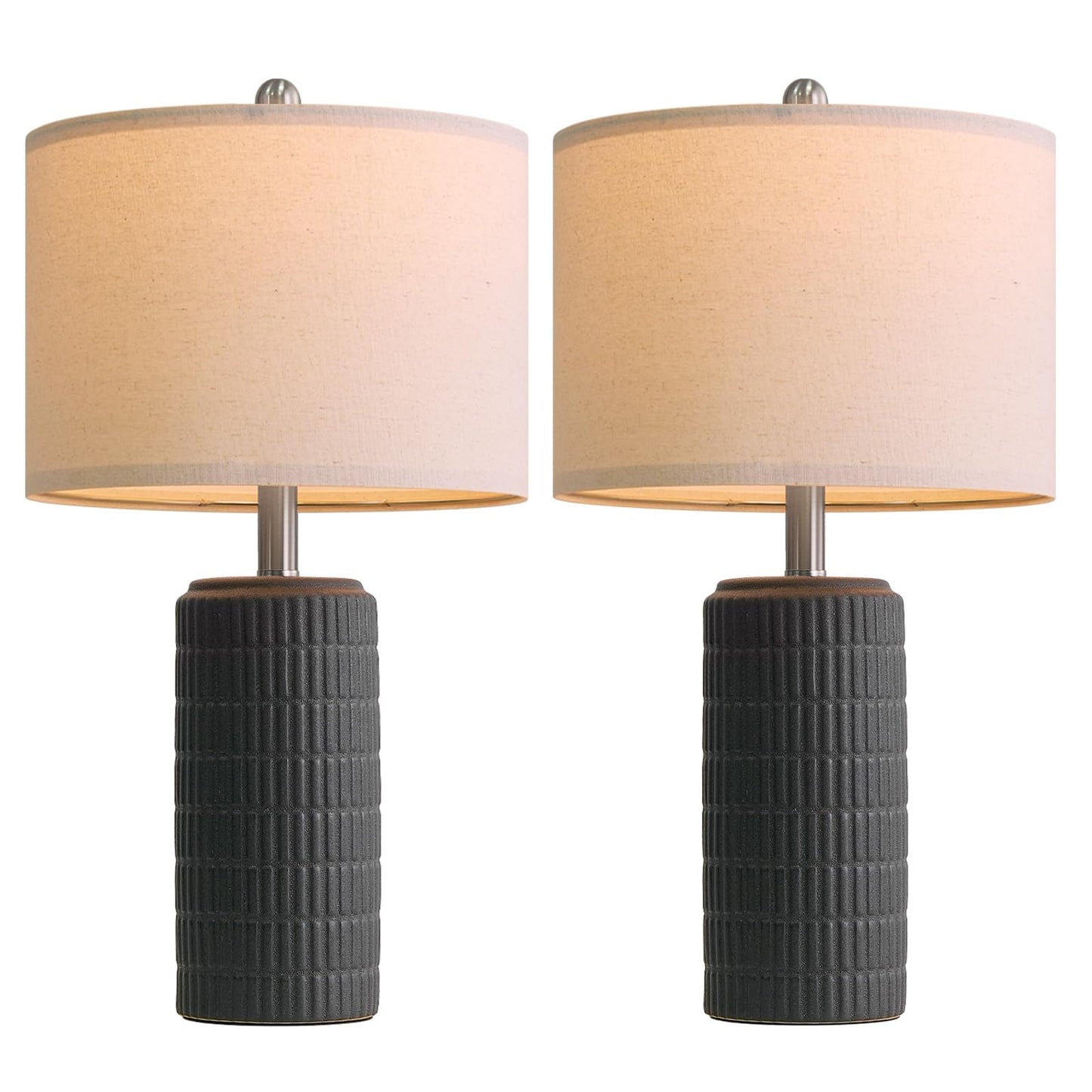 PoKat 23" Matte-Textured Ceramic Table Lamps Set of 2 for Bedroom, Stone-Like Modern Bedside Lamps for Night Stands, Farmhouse Nightstand Table Lamps Decor for Living Room End Table Black