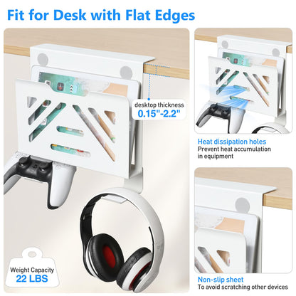 MAXECHO Desk Side Storage, Under Desk Laptop Mount, Table Side Hanging File Organizer, No Drill Clamp On Cable Management Tray, Laptop Holder with Magnetic Pen Holder for Office and Home, Load 22 Lbs