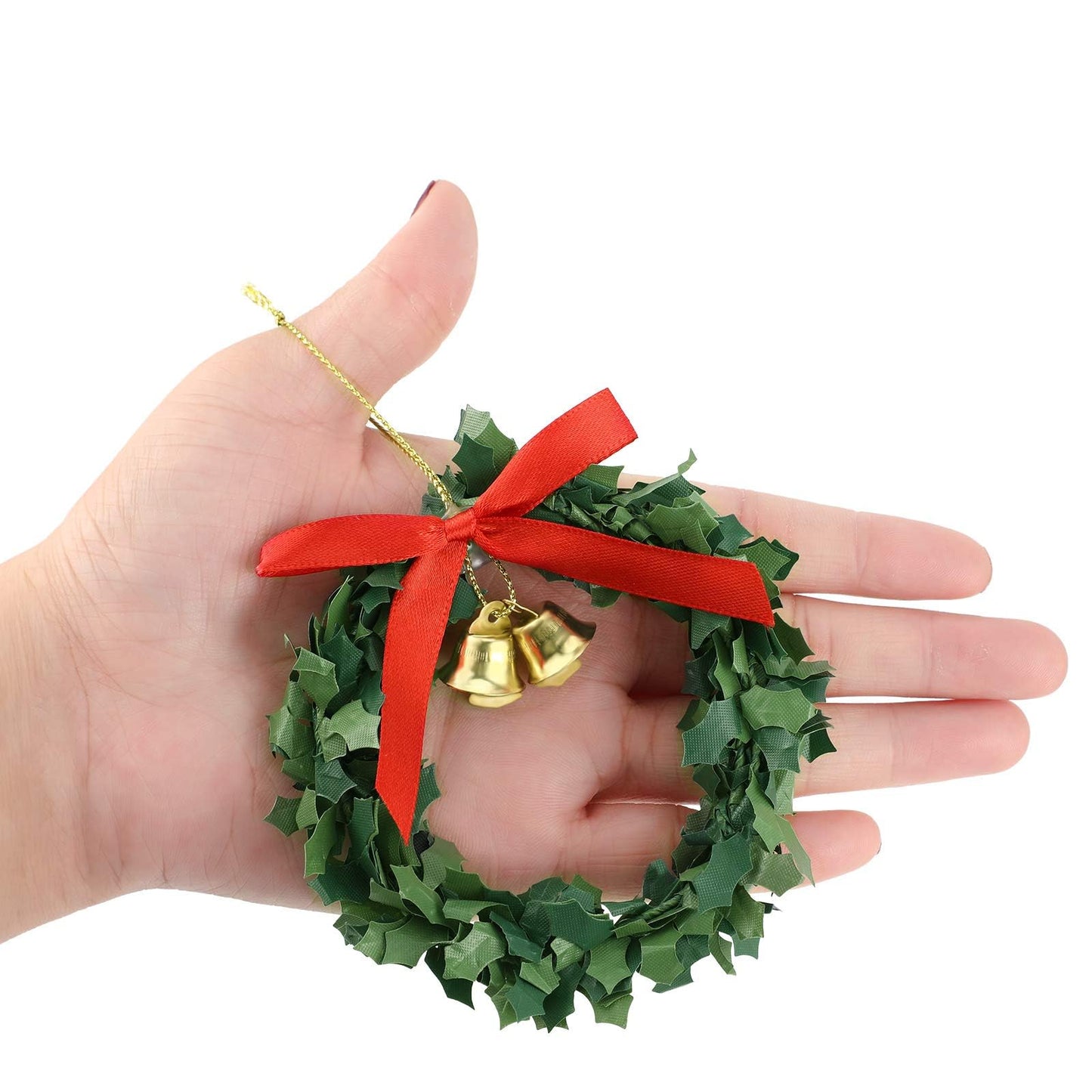 Syhood 12 Pcs Mini Christmas Wreaths for Cabinets with Gold Bells Small Kitchen Xmas Decor Christmas Cabinet Wreaths Ornament for Kitchen Chair Fireplace Farmhouse Home Decor (3.15 Inch,Red Bow)