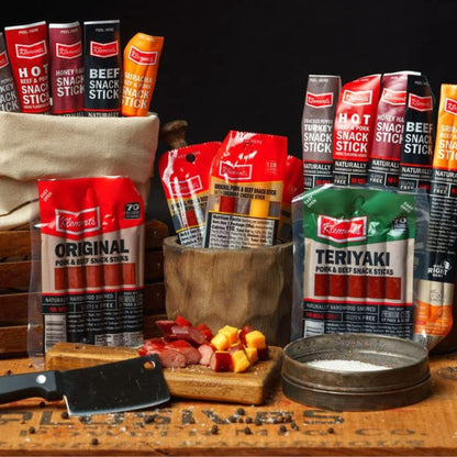 Jerky.com Gift Bag for Men | 26 Piece Meat Sticks Gift Basket with Beef Sticks, Pork, Turkey, Ham & Cheese Sticks | High Protein Snack Variety Pack | Christmas Gifts | Beef Jerky Gifts for Men