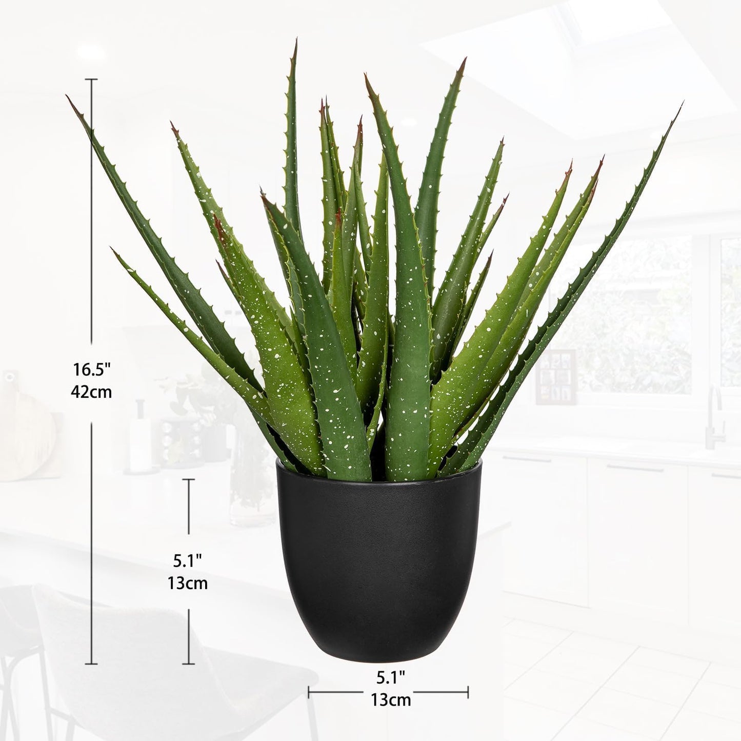 GnFlus Large Fake Succulent Aloe Vera Plants 16.5 Inch Artificial Succulents with Black Pot Faux Aloe Potted Plant for Desk Modern Home Office Bedroom Living Room Table Shelf Decor
