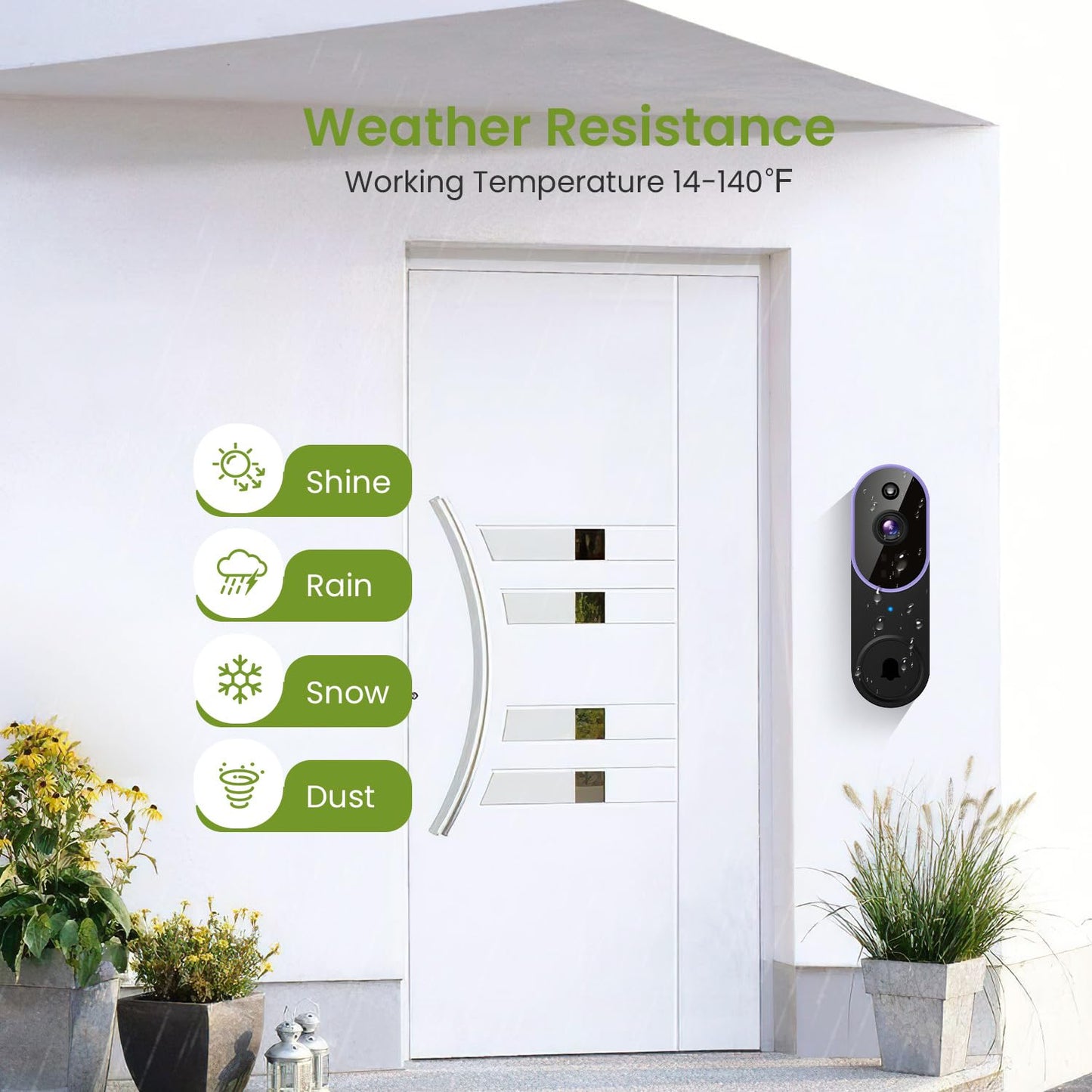 1080P Wireless Video Doorbell Camera, Smart Outdoor Surveillance Cam, FHD Live View, Cloud Storage, AI Human Detection, Instant Alert, Night Vision, Two Way Audio, 2.4G WiFi Only (Purple)